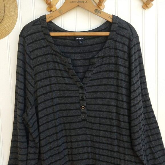 Torrid Striped Henley Ribbed Knit Dress Plus Size 3X Gray Black Soft Knit Womens - Picture 3 of 9